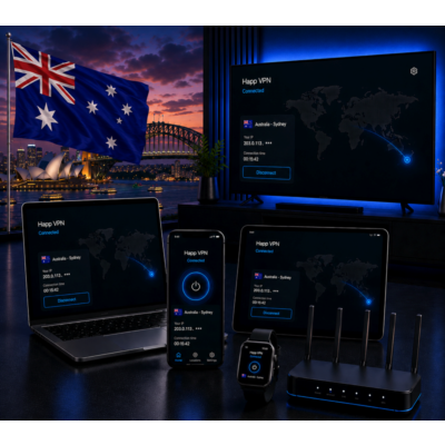 Happ VPN | Австралия 🇦🇺 Статический IP | Защита от DPI | Доступ ИИ | 10 Гбит/с 🚀
