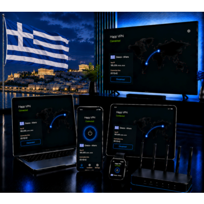Happ VPN | Греция 🇬🇷 Статический IP | Защита от DPI | Доступ ИИ | 10 Гбит/с 🚀