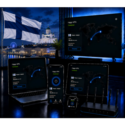 Happ VPN | Финляндия 🇫🇮 Статический IP | Защита от DPI | Доступ ИИ | 10 Гбит/с 🚀