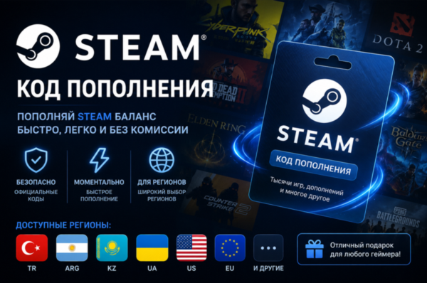 STEAM TR-ARG-KZ-UA-US-EU и ДРУГИЕ, КОД ПОПОЛНЕНИЯ