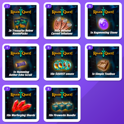 RavenQuest Twitch Drops (8 Items) — Ravenpacks + Bonded Carved Infusion +6 more