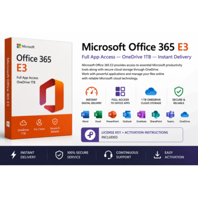 Microsoft Office 365 E3 — Полный доступ к приложениям — OneDrive 1 ТБ — Мгновенная до