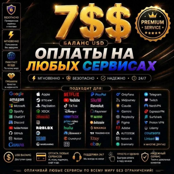 Карта США на 7$ Премиум-доступ: TikTok, Fiverr, Googl