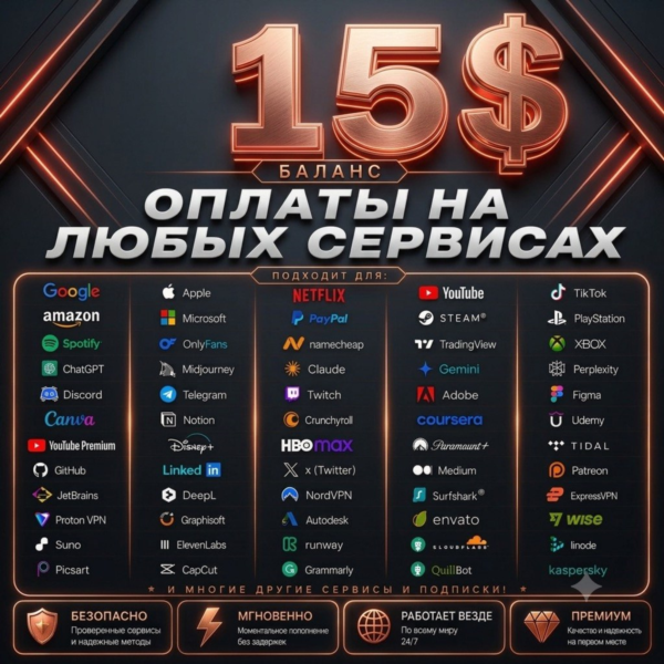 15$ Премиальная карта для оплаты рекламы в TikTok, Google и на других платформах по в