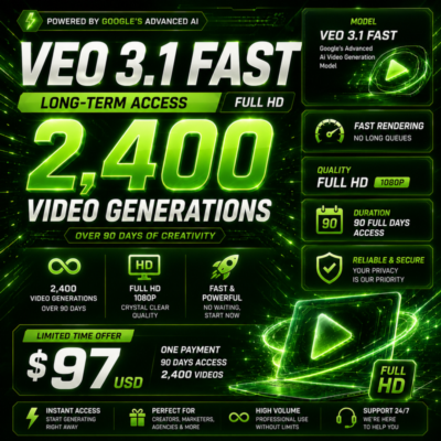VEO 3.1 FAST - 90 ДНЕЙ - 2400 ГЕНЕРАЦИЙ ВИДЕО - FULL HD