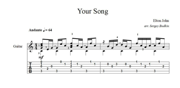 Your Song (Elton John) ноты для гитары