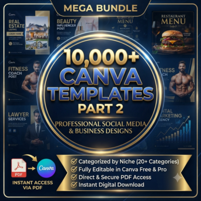Набор из 10,000+ редактируемых шаблонов Canva - Часть 2 (Новая дополнительная коллекц
