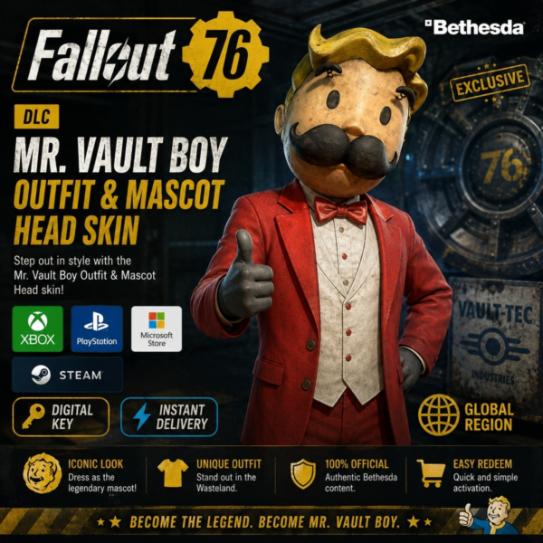 Fallout 76: Mr. Vault Boy Outfit and Mr. Vault Boy Mascot Head skin (in-game) DLC