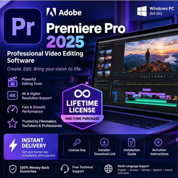 Adobe Premiere Pro 2025 | Профессиональный видеомонтаж | Пожизненная лицензия | Windo