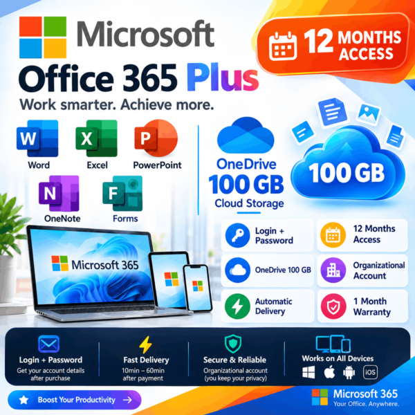 Microsoft Office 365 Plus 12 месяцев | Word Excel PowerPoint | OneDrive 100 ГБ