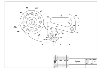 Корпус - чертеж контура детали по теме сопряжения и массивы в программе AutoCAD