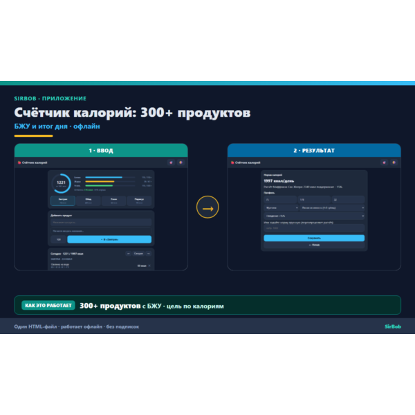 Счётчик калорий: база 300+ продуктов с БЖУ (Android офлайн)