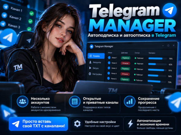 Telegram Manager — Автоматическая подписка на каналы, даже приватные 90 дней