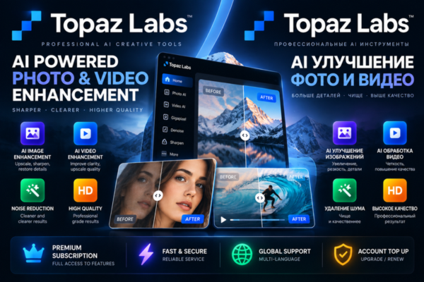 Topaz Labs Premium | Подписка / Пополнение | AI Фото и Видео | Улучшение качества | А