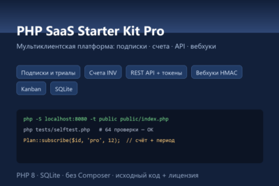 PHP SaaS Starter Kit Pro — исходный код SaaS-платформы: подписки, счета, API, вебхуки