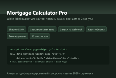Ипотечный калькулятор для сайта — виджет: платежи, досрочка, заявки