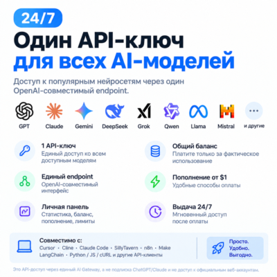 OpenAI/ChatGPT/Codex API - Доступ через AI Gateway | Автовыдача | Панель управления