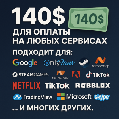 ✅ 140$ US Для оплаты на любых сервисах. 🔥ЦЕНА🔥 USD