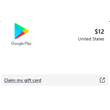 Google Play Gift Card  12$ (ТОЛЬКО США)
