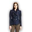 Pattern offset double-breasted jacket with zip
