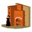 The oven cooking with a corner fireplace