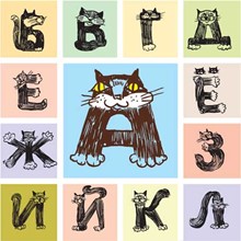 Векторные буквы русского алфавита в виде кошек
