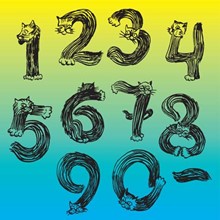 Векторные рисованные цифры в виде кошек