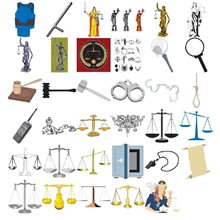 Набор векторных картинок, символов правосудия и юстиции